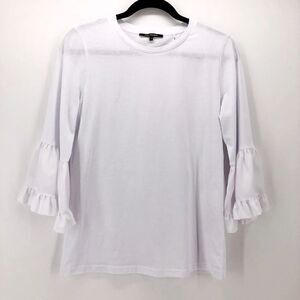 Kobi Halperin White Cotton 3/4 Ruffled Bell Sleeve Blouse. Size Small.